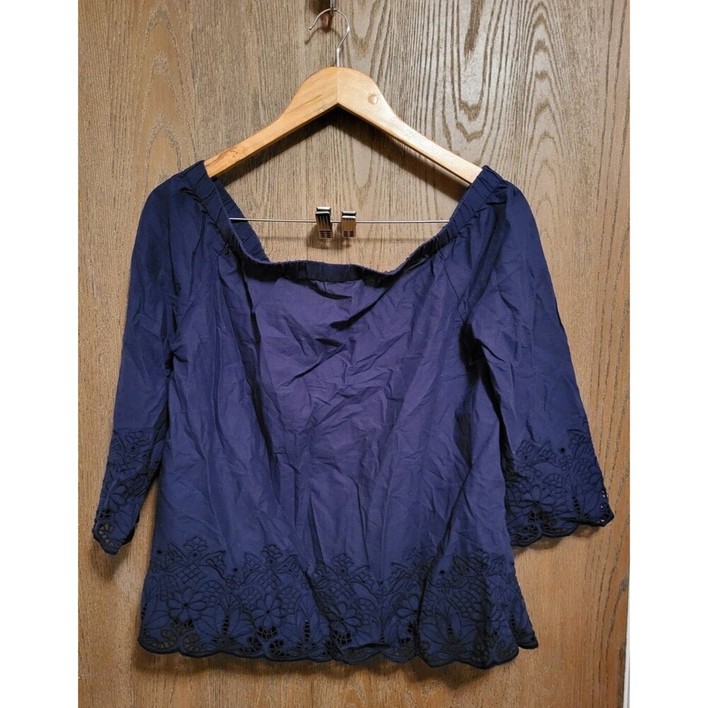 Tommy Hilfiger Womens Embroidered Shirt Navy Blue Size Medium
